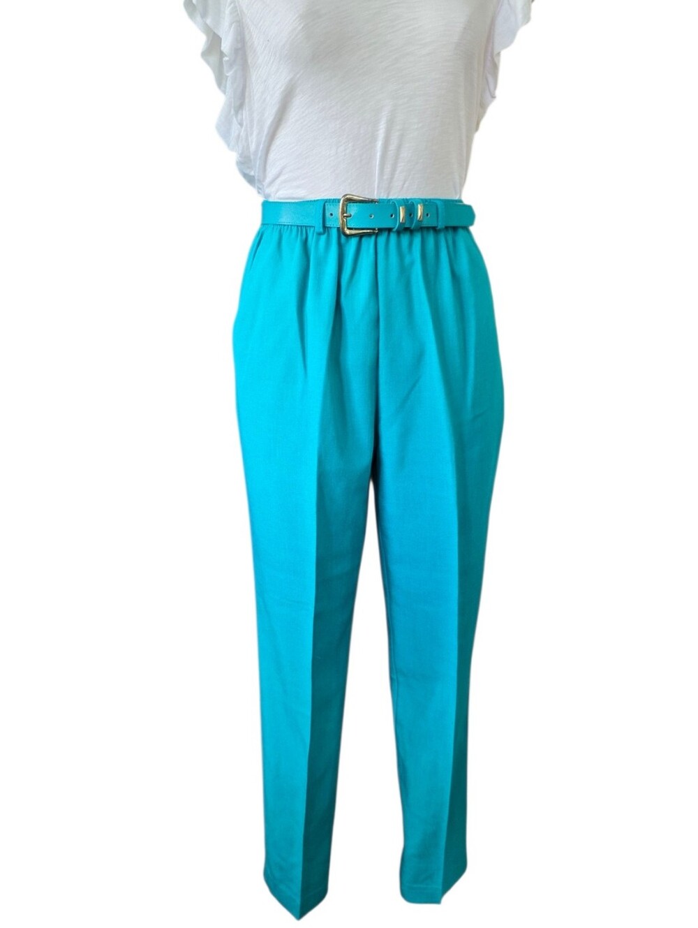 Vintage 1980s Alfred Dunner Turquoise Trousers High Waist Pants Womens Petite 6